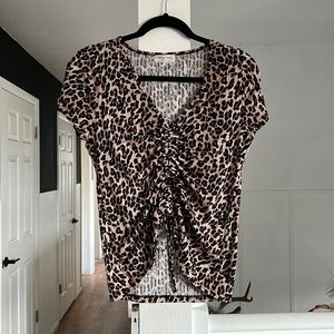 Full circle trends cheetah print ruched scrunch top blouse size XL